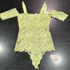 NWT Free‎ People HAH I Stopped It Lace Bodysuit Pistachio Green XS